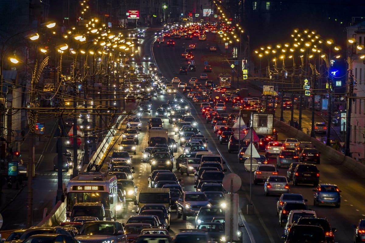Moscow, Russian Federation. Traffic at Sadovoe Ring at night